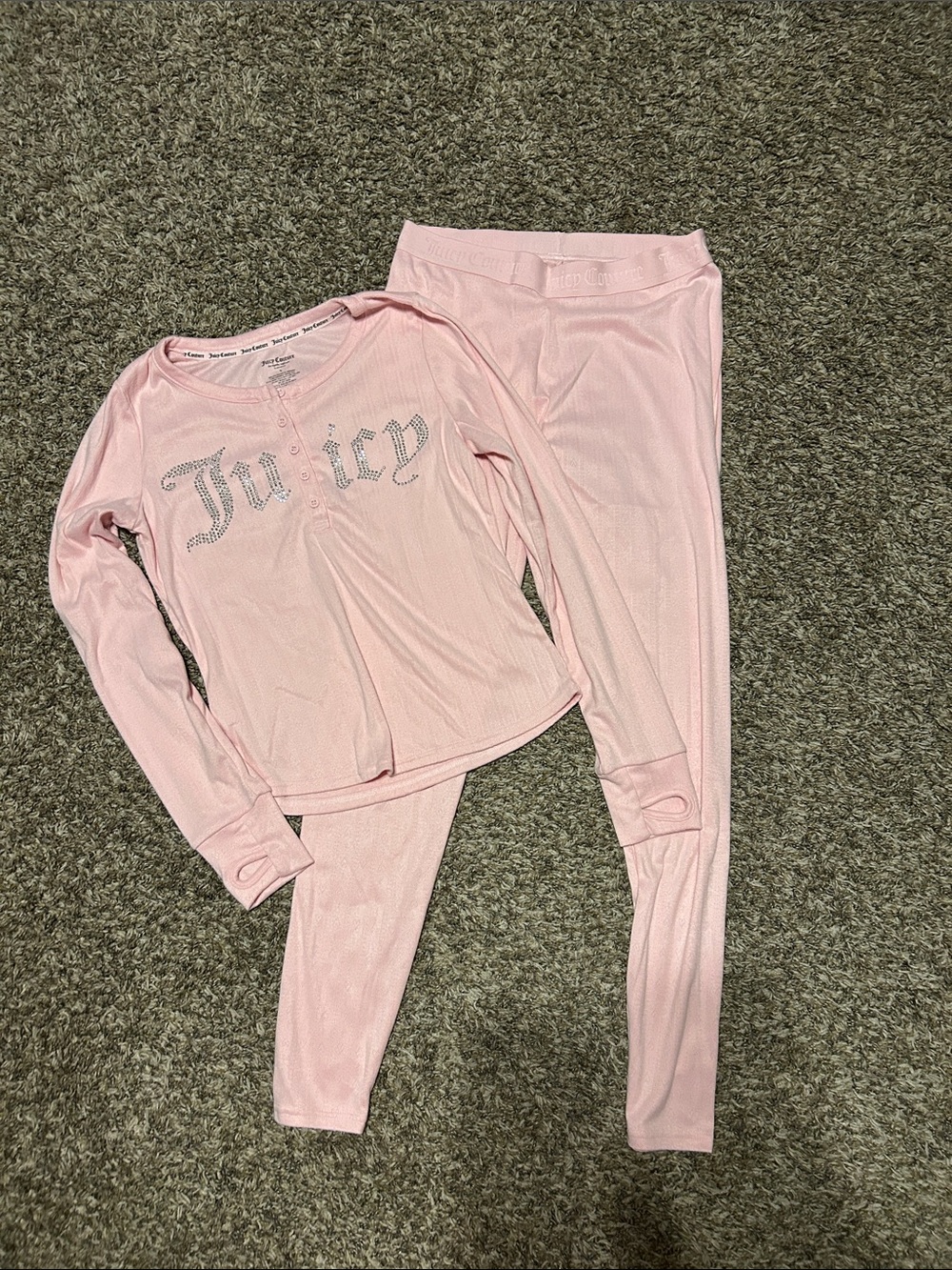 Juicy Couture Light Pink Rhinestone 'Juicy' Logo Pajama Set